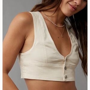 Cream Button-Up Women's Vest Crop Top